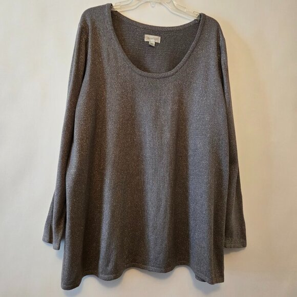 Avenue Gray Grey Long Sleeve Scoop Neck Metallic Sweater Plus Sz 22/24 - Picture 3 of 14